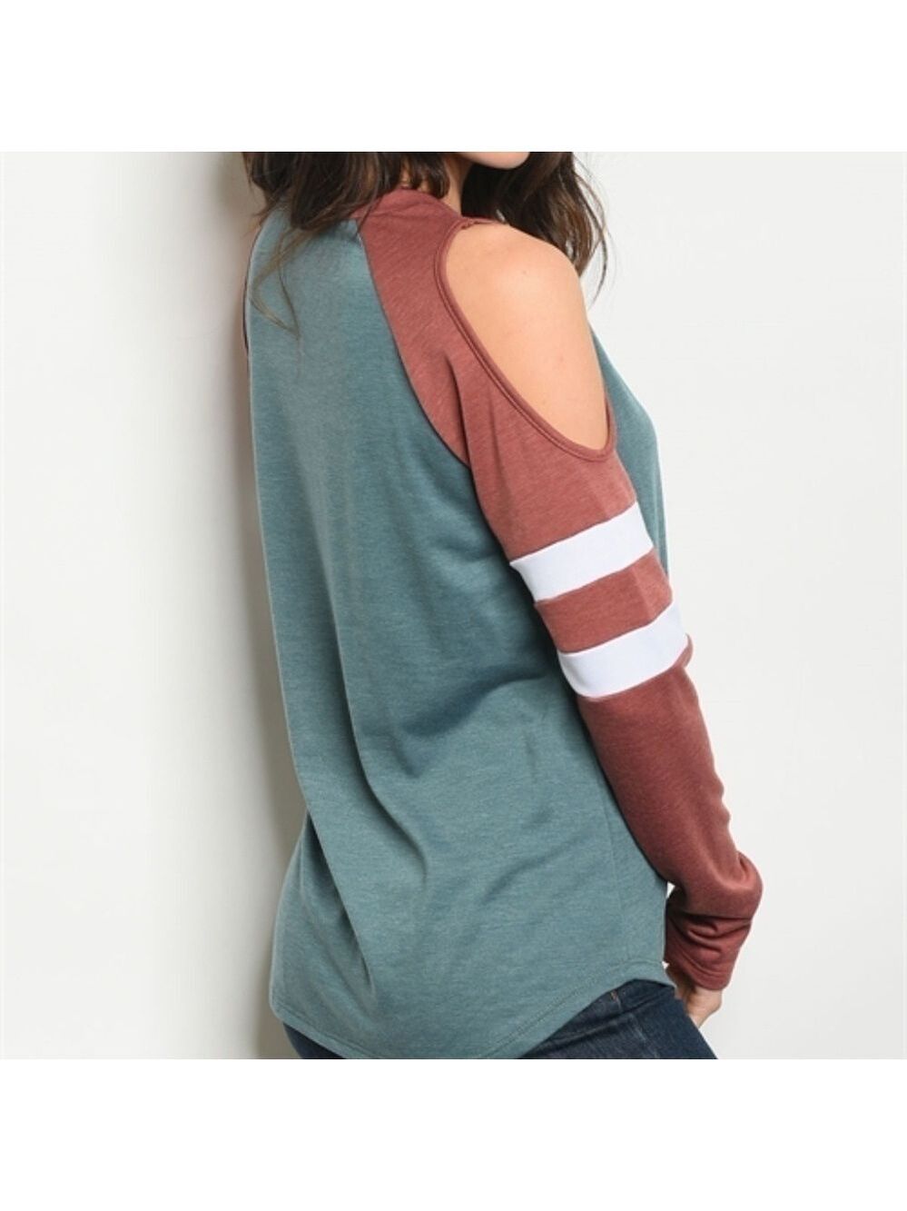 Color Block Cold Shoulder Top - Picture 2 of 2